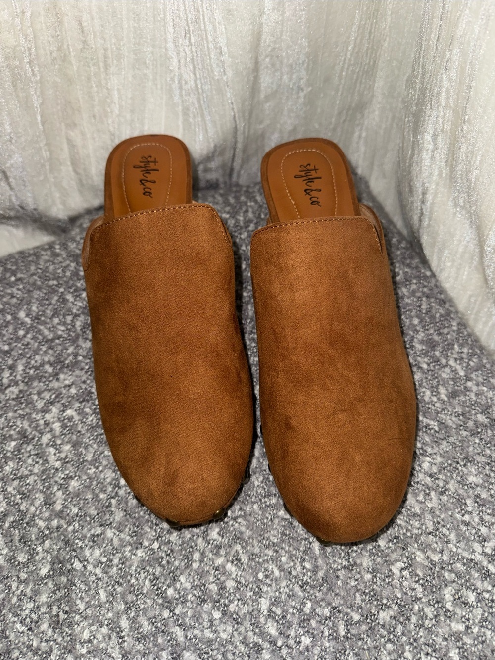 Style & Co. Tan Suede Slip-On Mule Slides